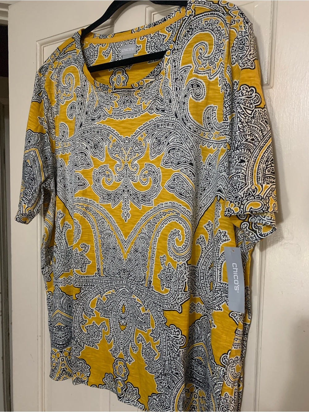 NWT Chico’s 4/XXL Paisley Tee Top Yellow Cotton Plus Size